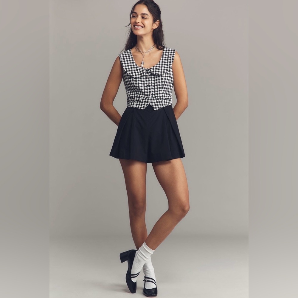 NWT Maeve (Anthropologie) Houndstooth Sleeveless Collared Twofer Romper